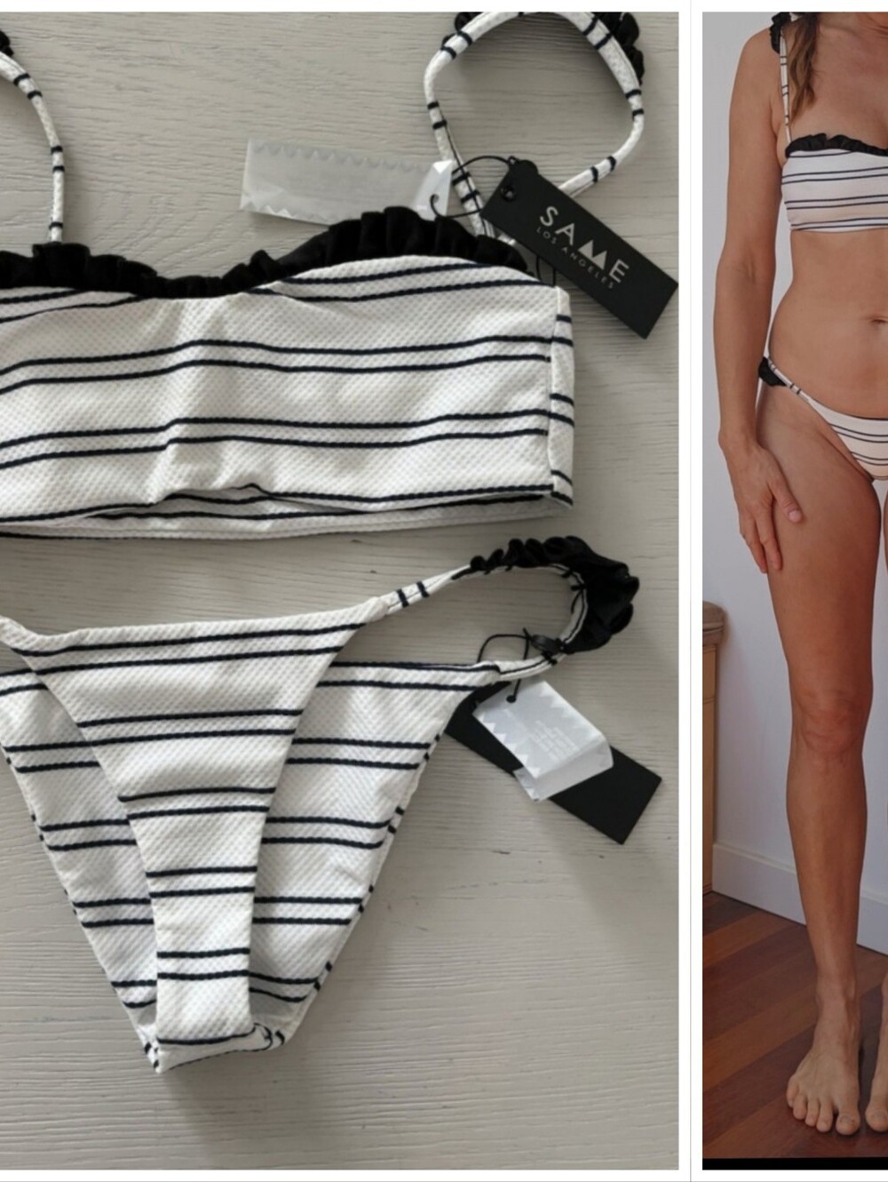 Nwot Same Swimwear Preppy Black And White Stripes With Ruffle Accent Swimsuit S